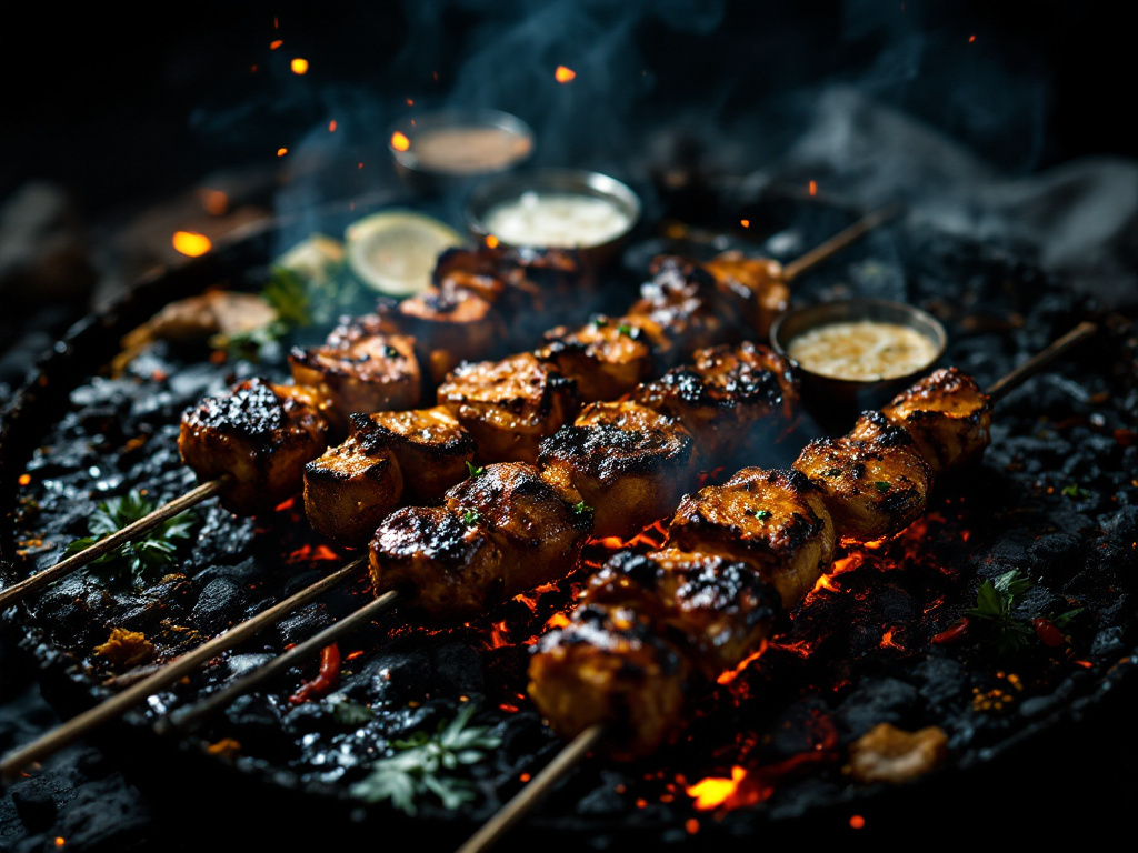 Pakistani street food on a charcoal grill